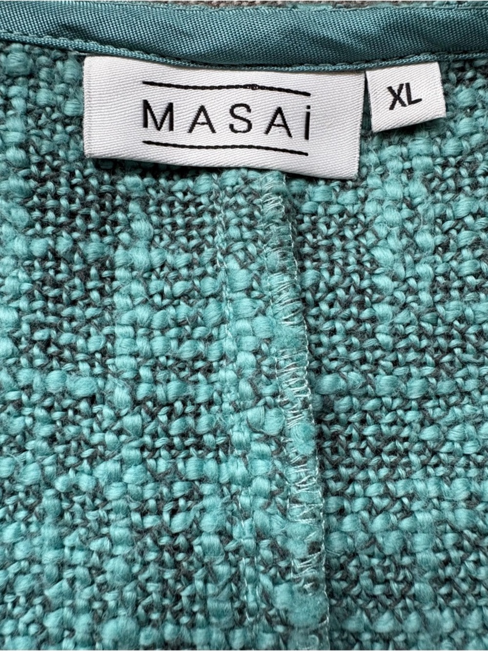 Masai Classic Open-Front Textured Cotton Boucle Knit Teal Oversized Jacket - XL - Picture 2 of 9